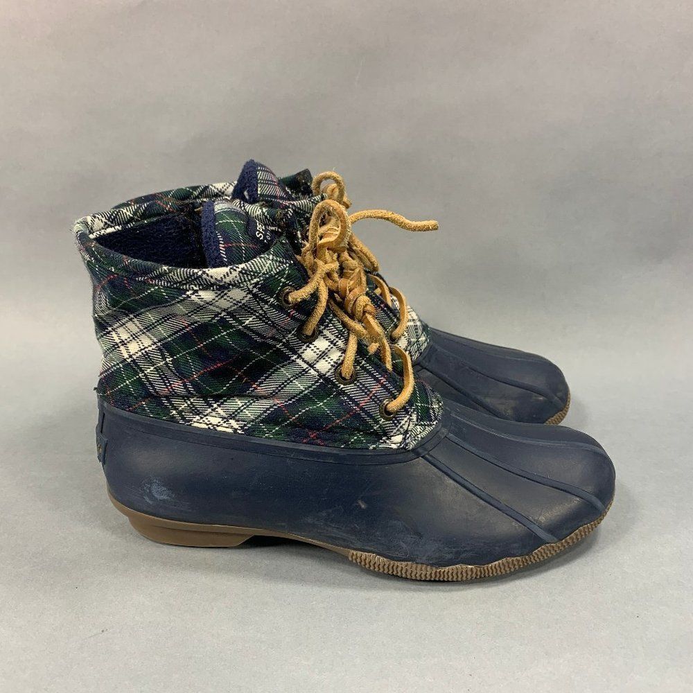 Sperry Rain Boots Women's Size 7.5‎ Blue Plaid Syren Gulf Rubber Duck Boots